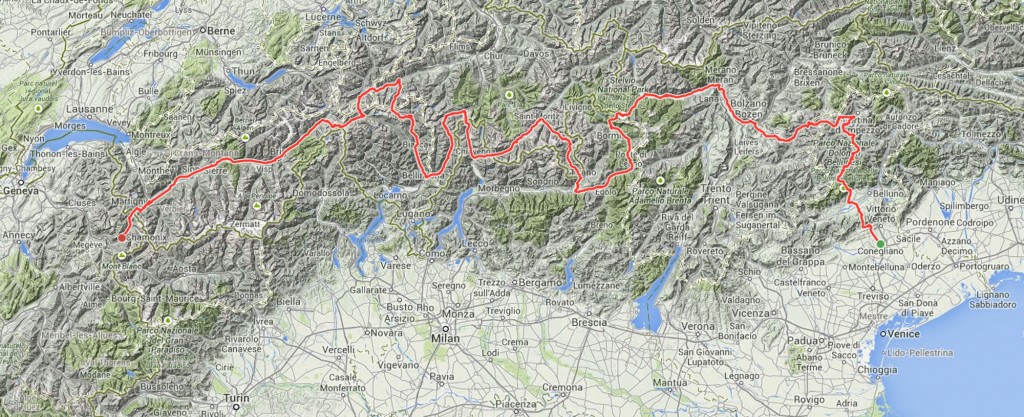 click to enlarge Il percorso della "Road to Mont Blanc"