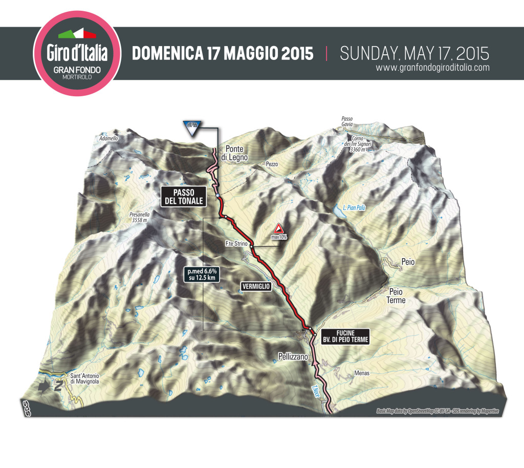 click to enlarge Passo del Tonale, planimetria 3D della salita